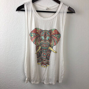 B Sharp Women Tank Top, White Multicolor Elephant